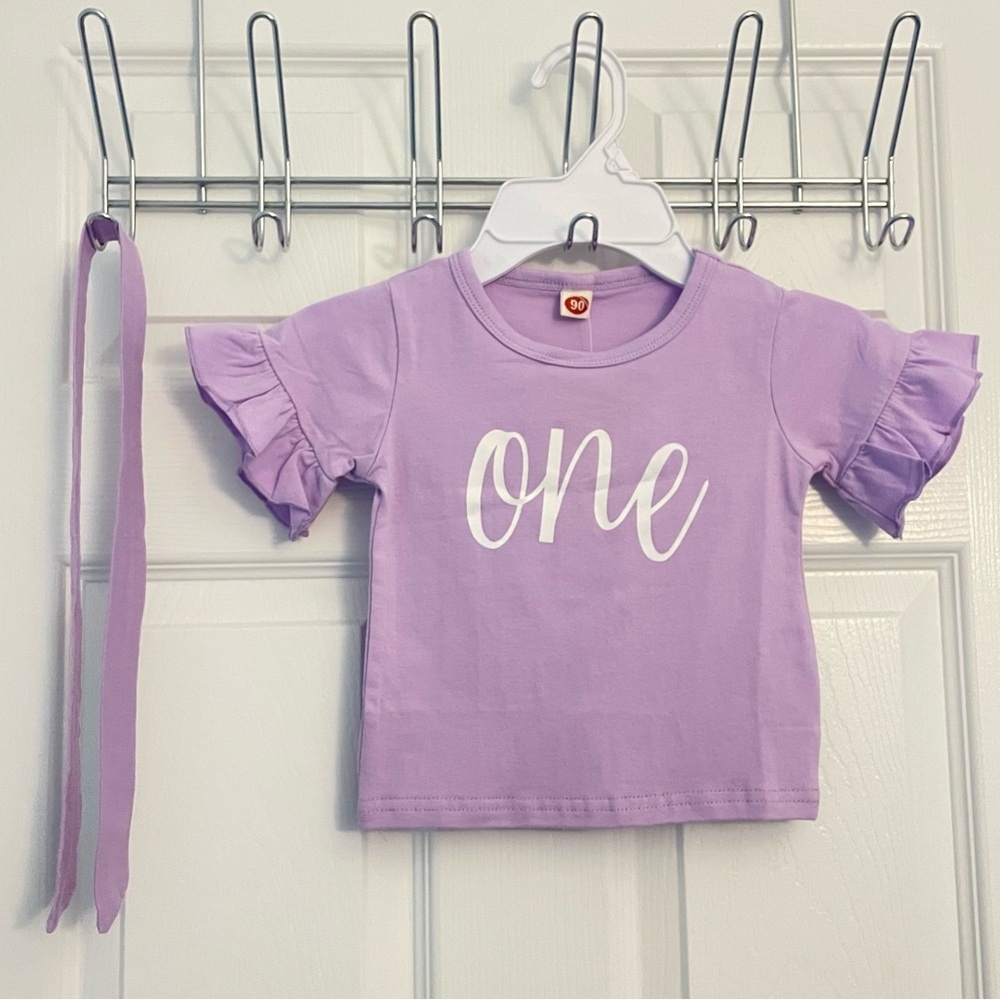 ⭐️ 3/$15 NEW! Baby First Birthday “One” Shirt w/ Headband Bow